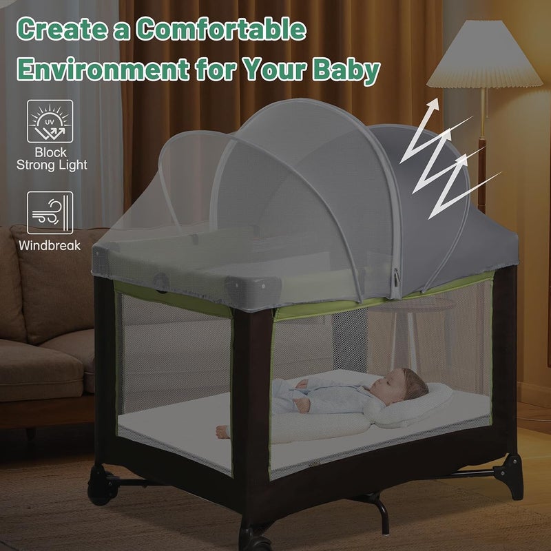 WANRU Pack N Play Tent Cover & Bassinet Canopy - Half-Blackout Breathable Mosquito Net with 2-Way Zipper for Bassinet, Travel Crib, Mini Crib & Playpen to Keep Cats Out (Gray-Large) - Image 3